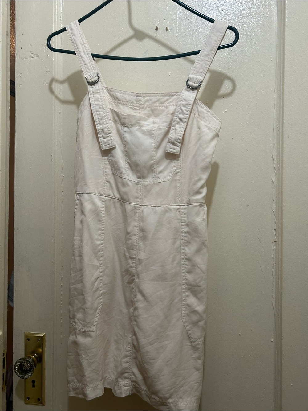 Abercrombie & Fitch Cream Overall Mini Pinafore  dress XS cotton with pockets